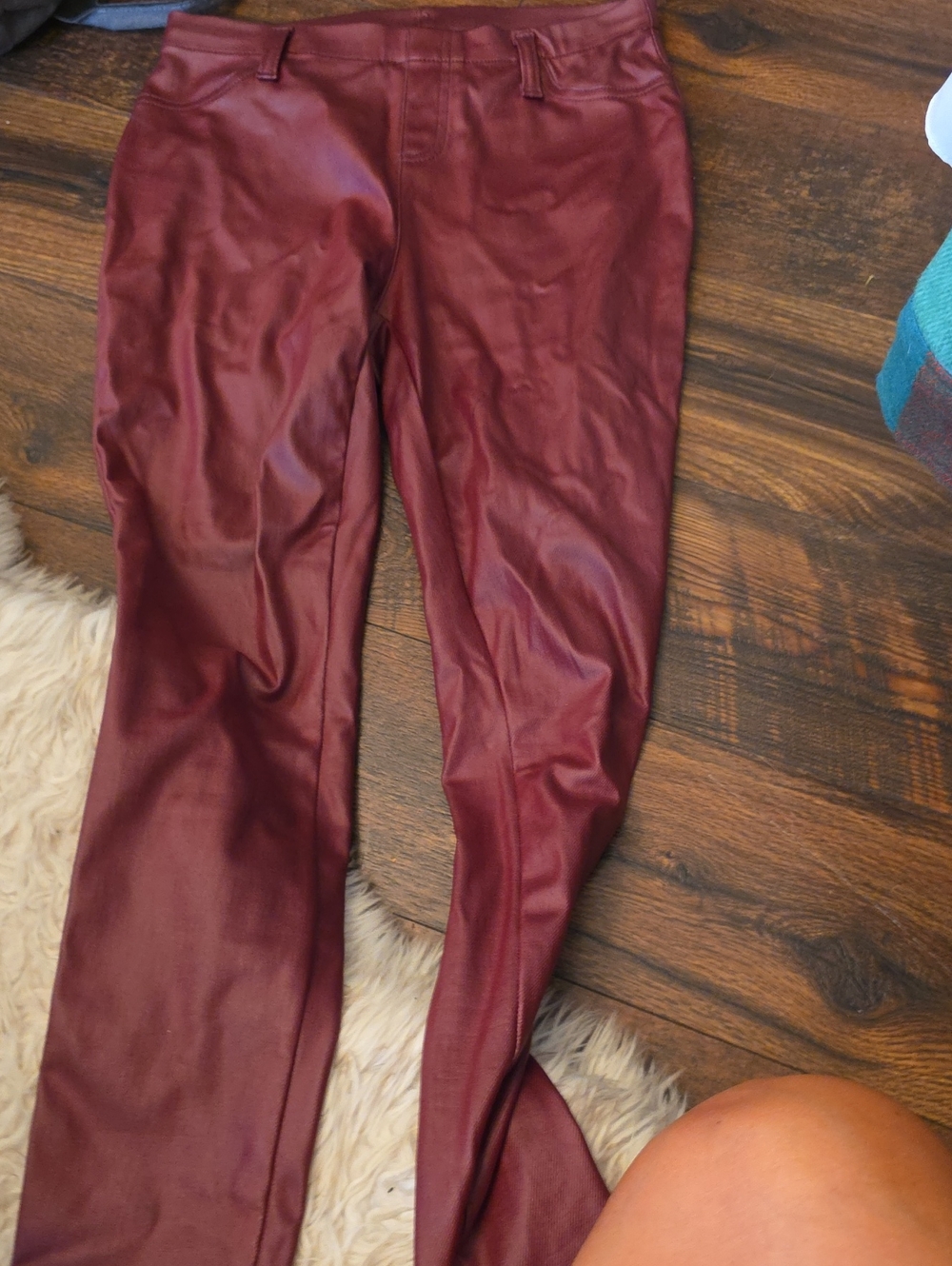 Faded Glory Skinny Faux Leather Jeans in Burgundy